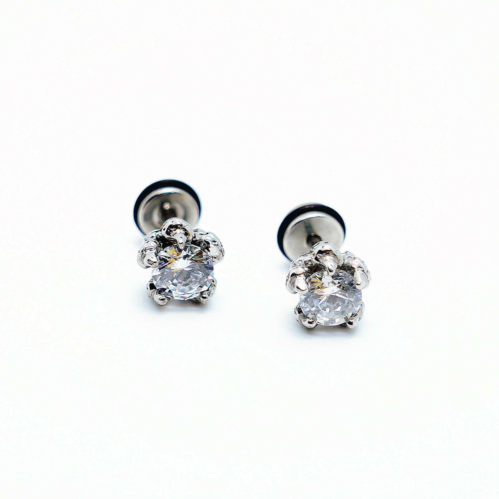 2pcs Stainless Steel Silver CZ Eagle Claw Men/Women Earrings Ear Screw Stud