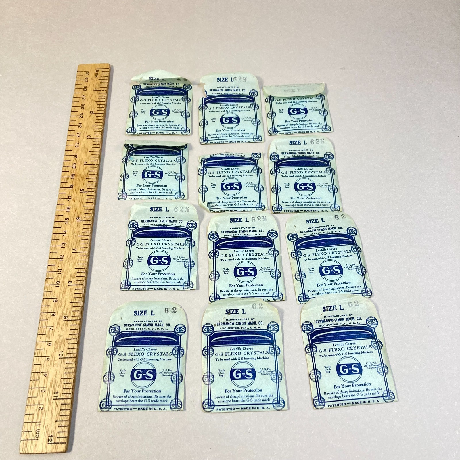 Vintage G-S Flexo Large Plastic Watch Crystal 12 Pc (8) 62 1/2 (4) 62″ USA