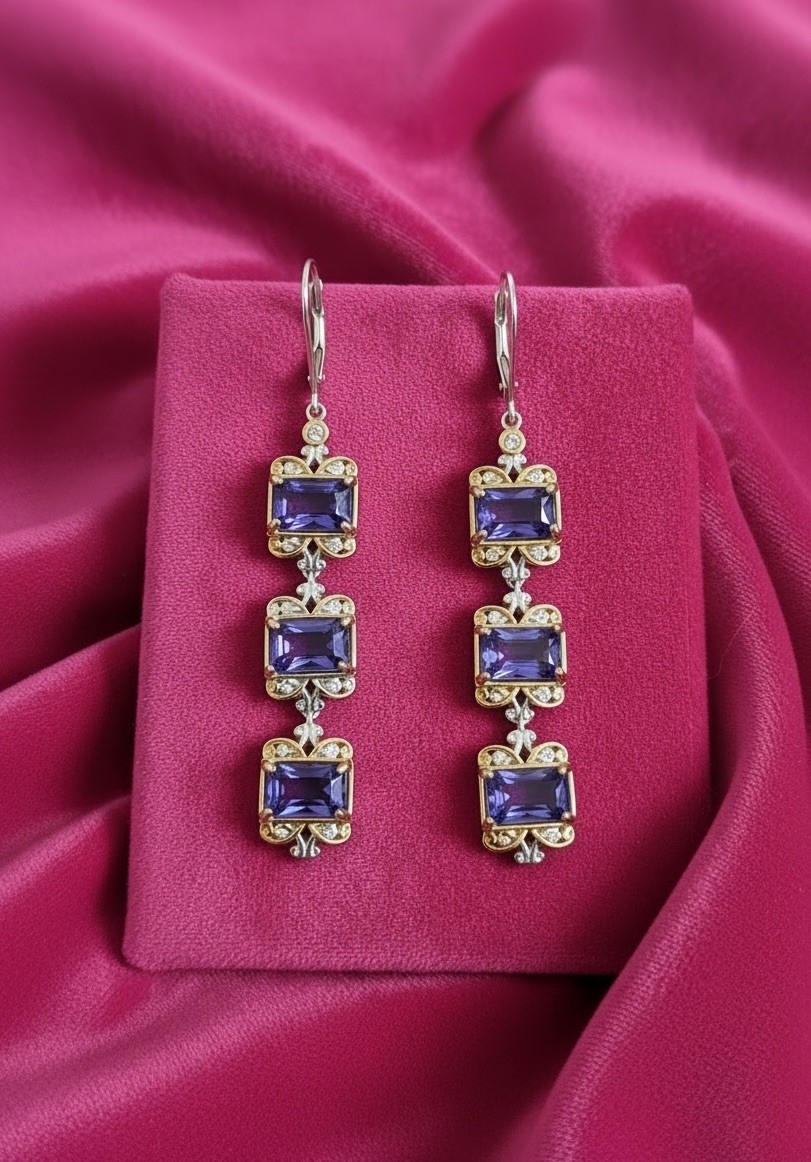 Michael Valitutti Gems En Vogue 925 Sterling Sil 18K YG Pltd Iolite Earrings NWT