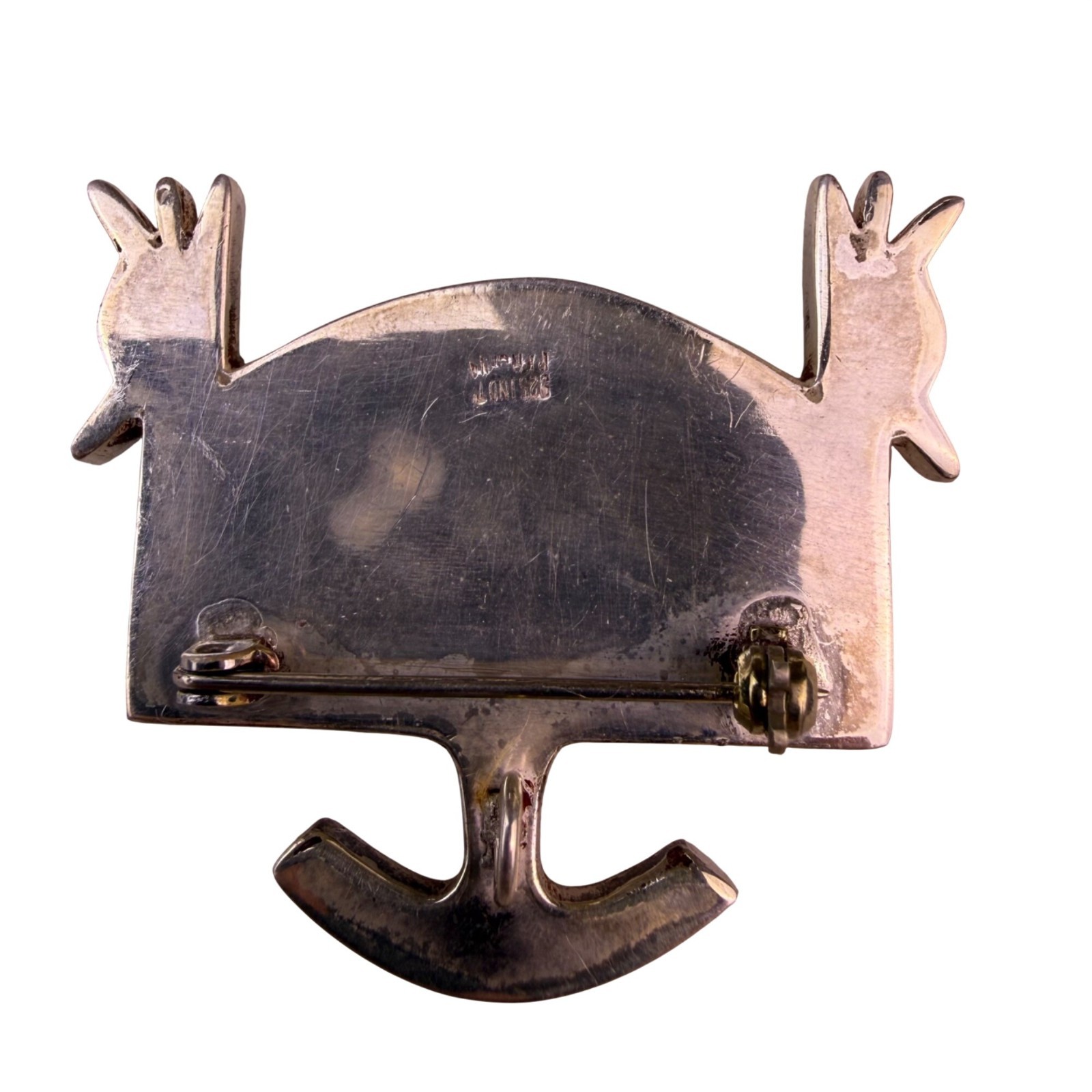 Industrial Peruvian Sterling Silver Brooch With Azurite Inlay 925 Stamped