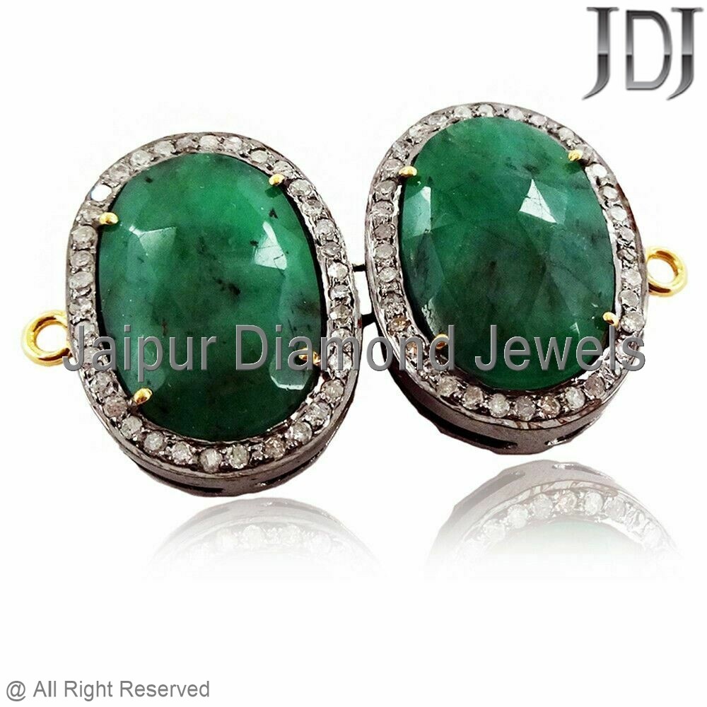 Gemstone Emerald Diamond 925 Silver Gold Double Loop Connector Handmade Jewelry