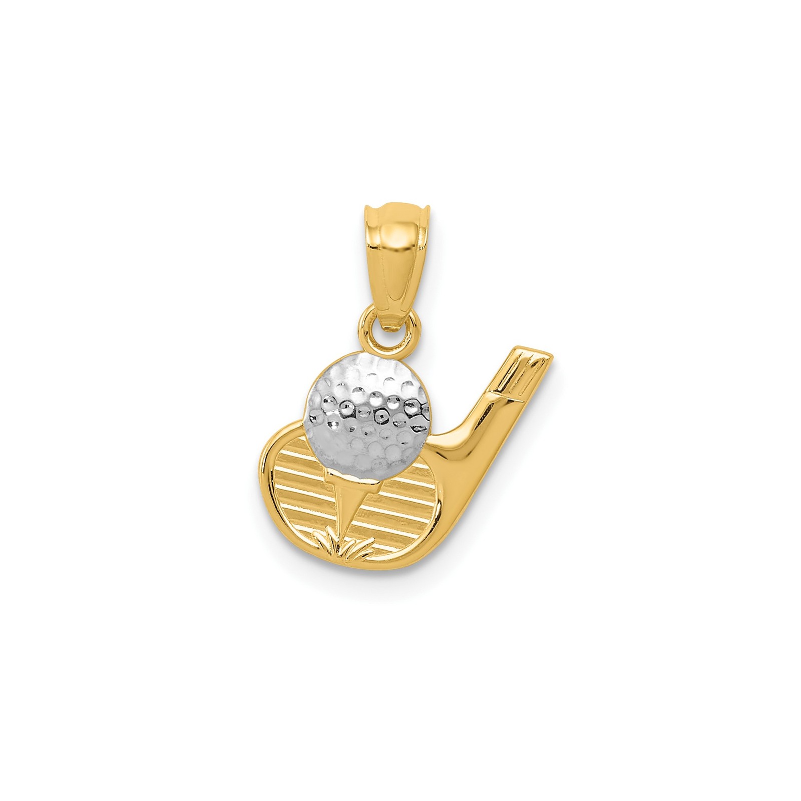 14k and White Rhodium Golf Ball and Club Pendant Necklace Womens