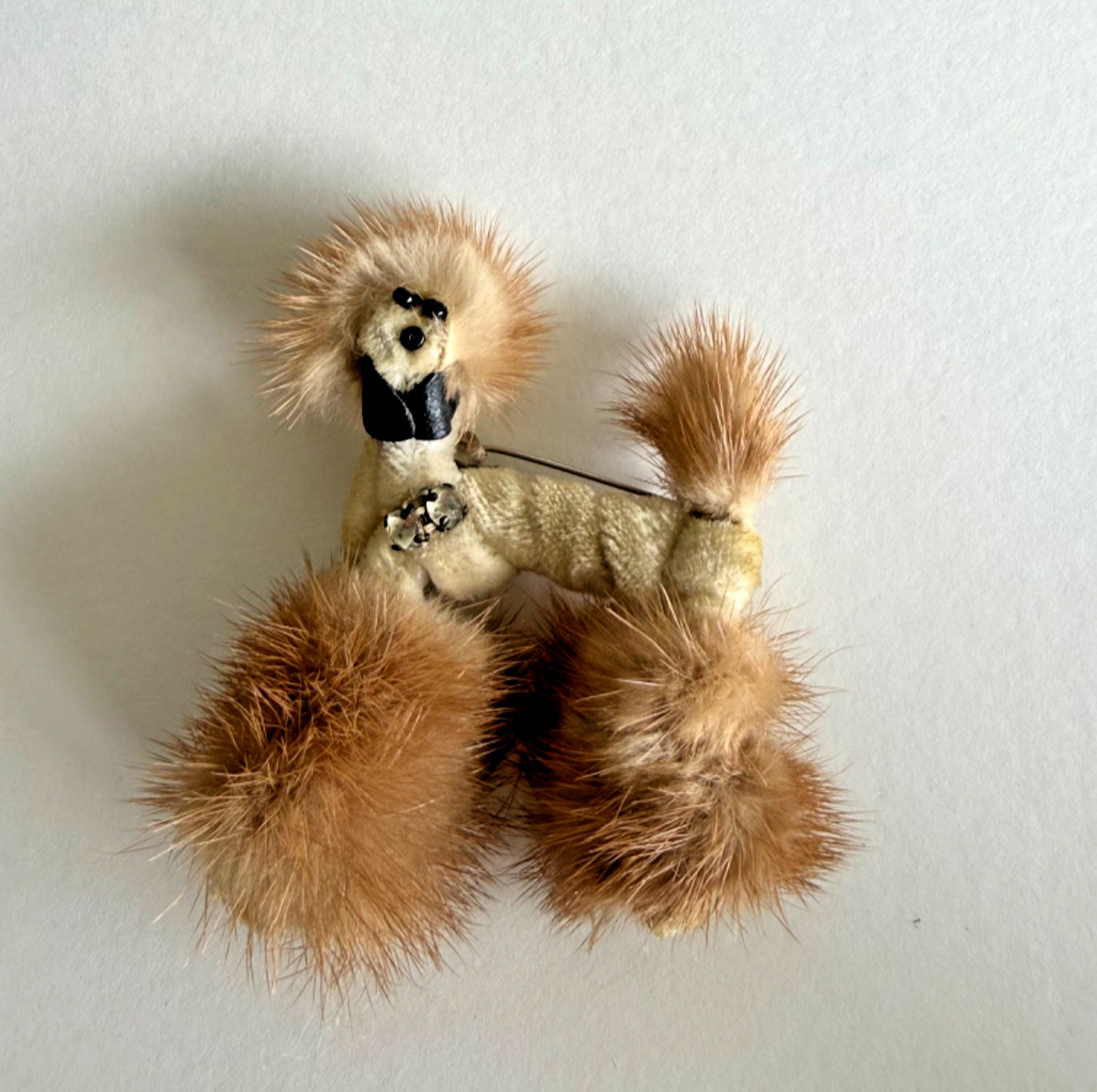 Midcentury MINK Fur and Chenille Poodle Brooch