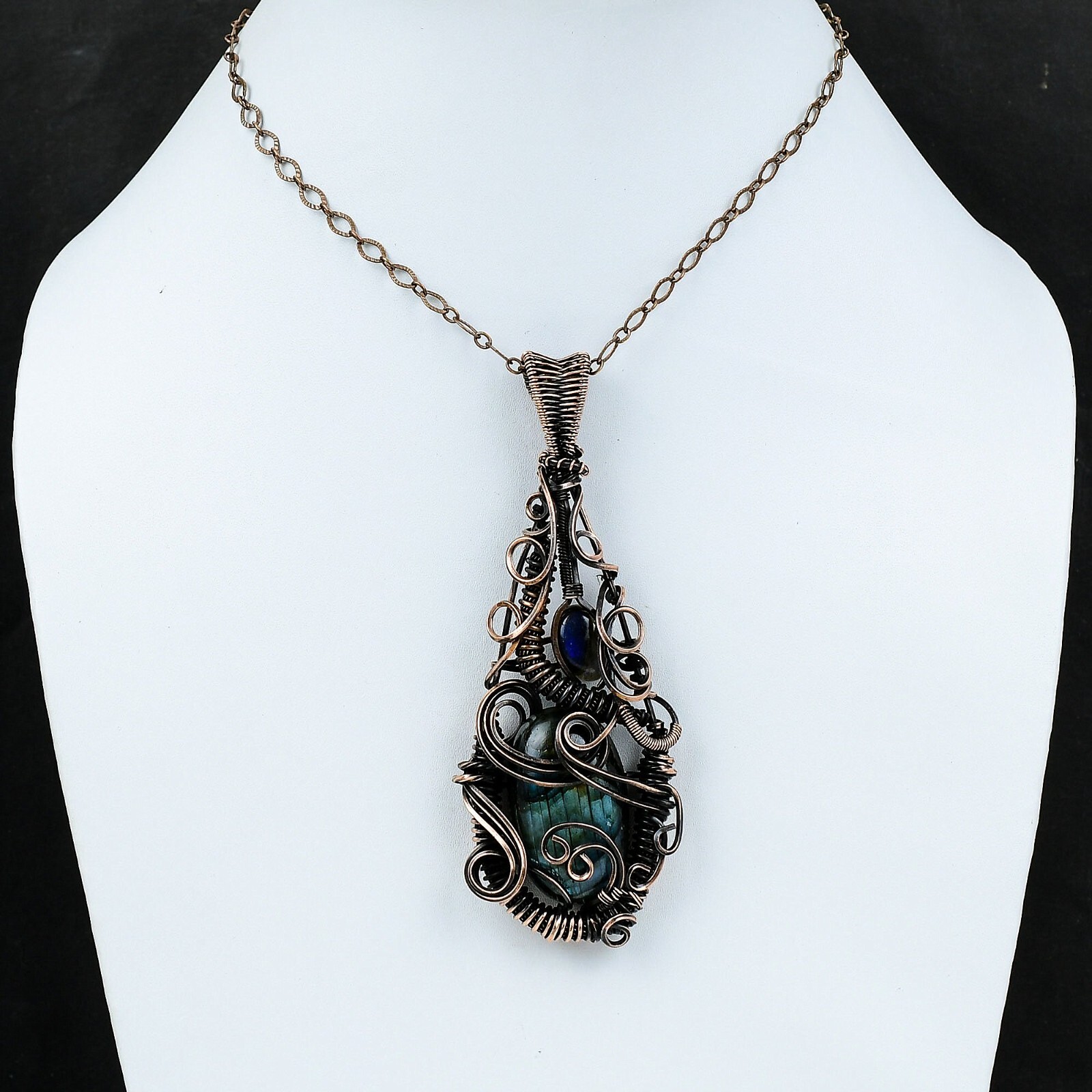 Women Day Sale Labradorite Wire Wrapped Pendant Handcrafted Copper Gift 4.13″