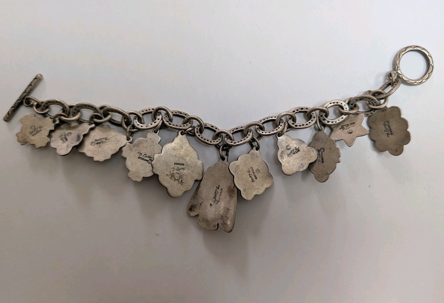 Don Lucas Sterling Silver Multi Stone Charm Bracelet Toggle Clasp 46.4 Grams