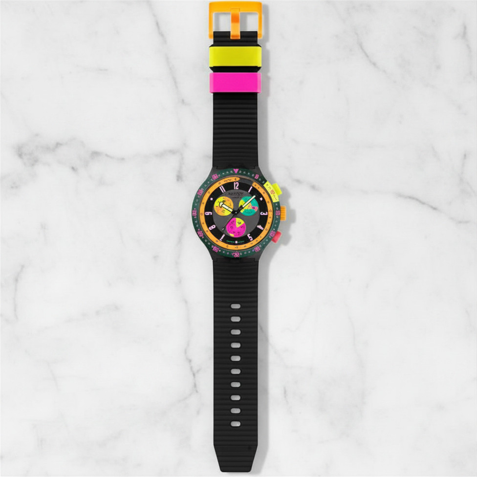 Swatch Big Bold Unisex Watch Casual Plastic Transparent Waterproof Neon Seppia