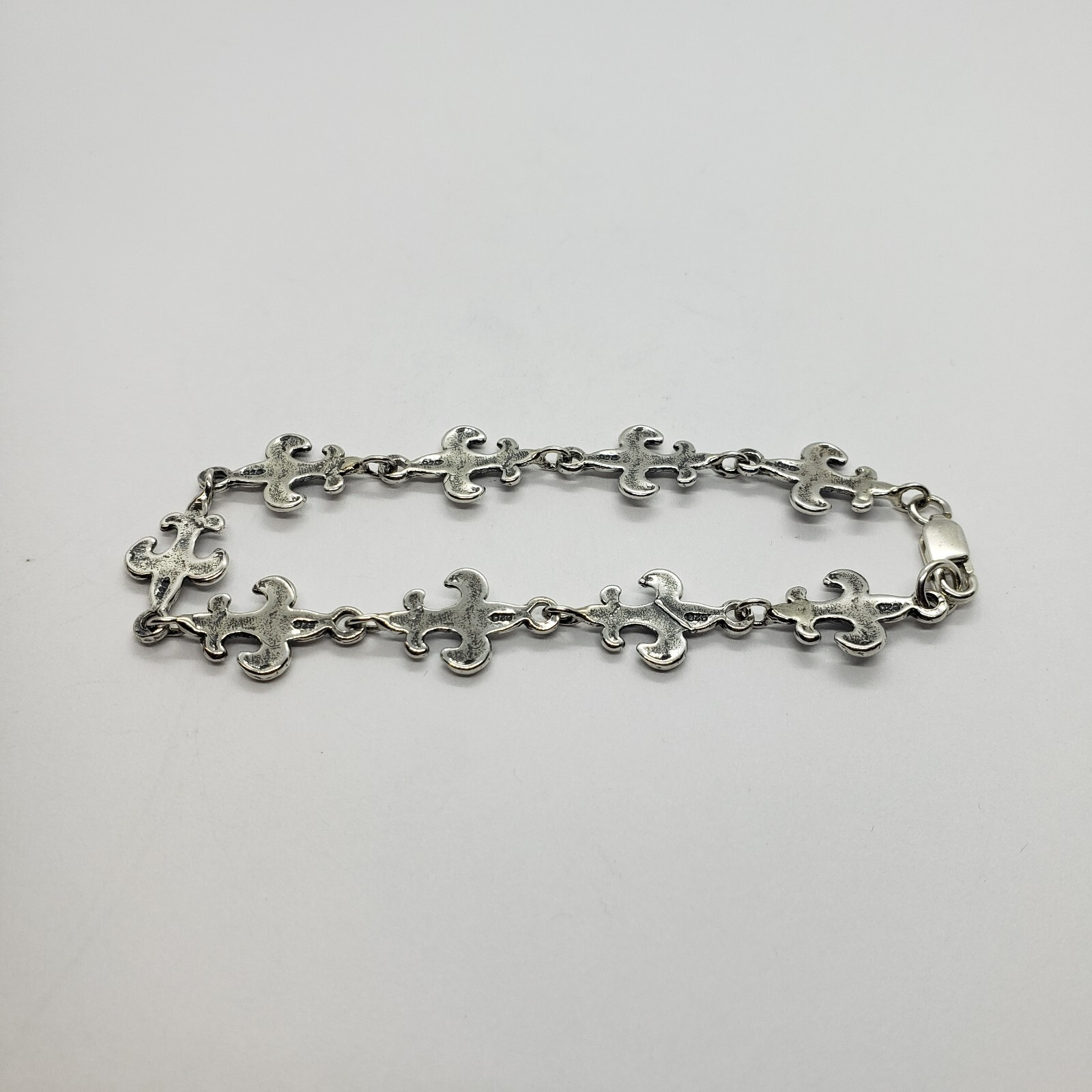 925 Sterling Silver Fleur De Lis French Lily Bracelet Anklet 7.5 inches Long