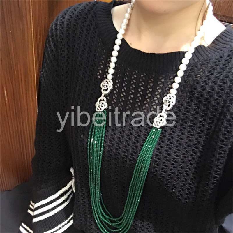 hot sell double use 9 -10 mm white freshwater pearl green jade beads necklace