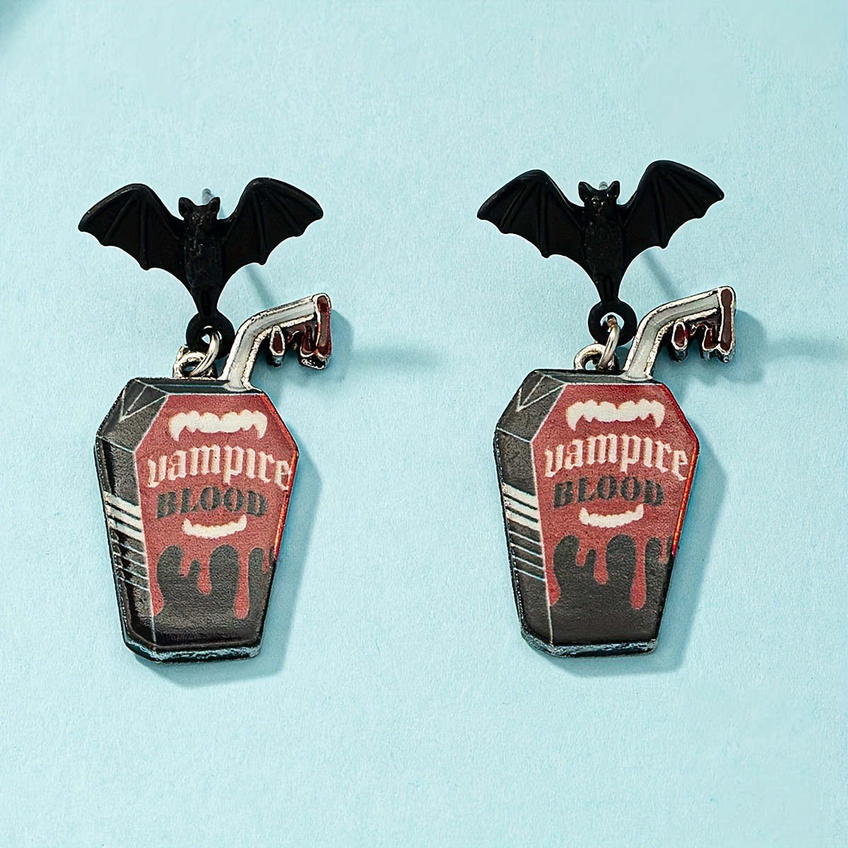 Halloween Bat Vampire Blood Punk Earrings 2Pcs Gothic Party Jewelry
