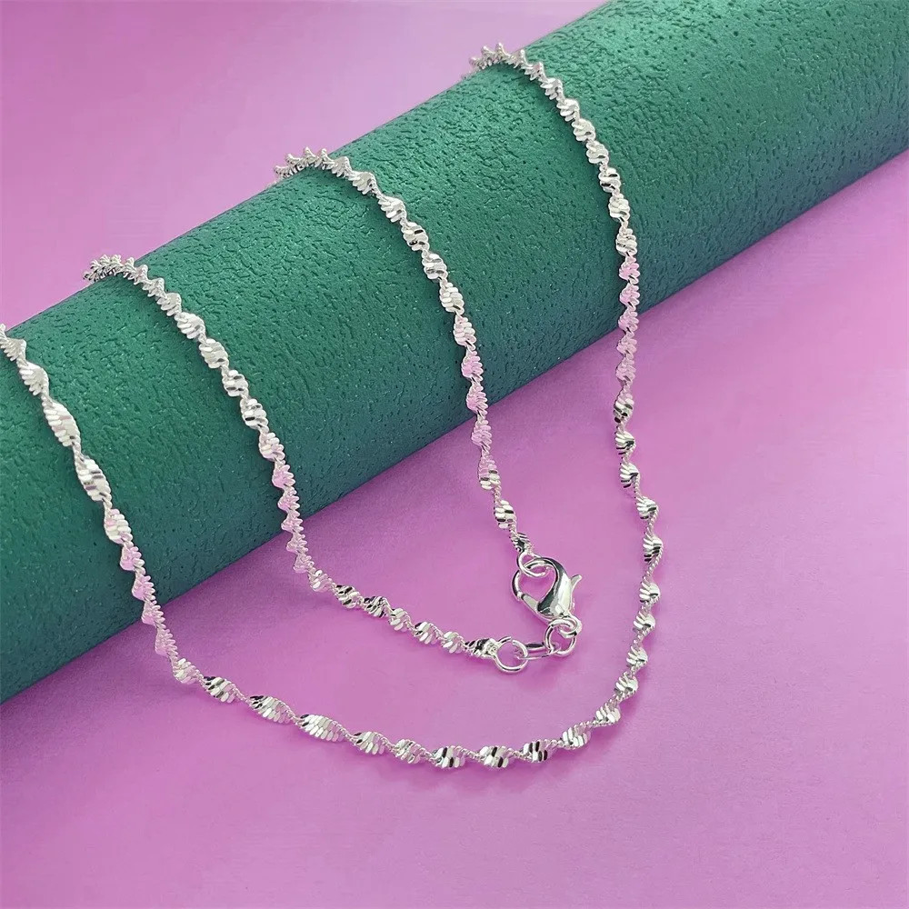 925 Sterling Silver Necklace 2mm Link Adjustable Length 40-75cm Women Jewelry