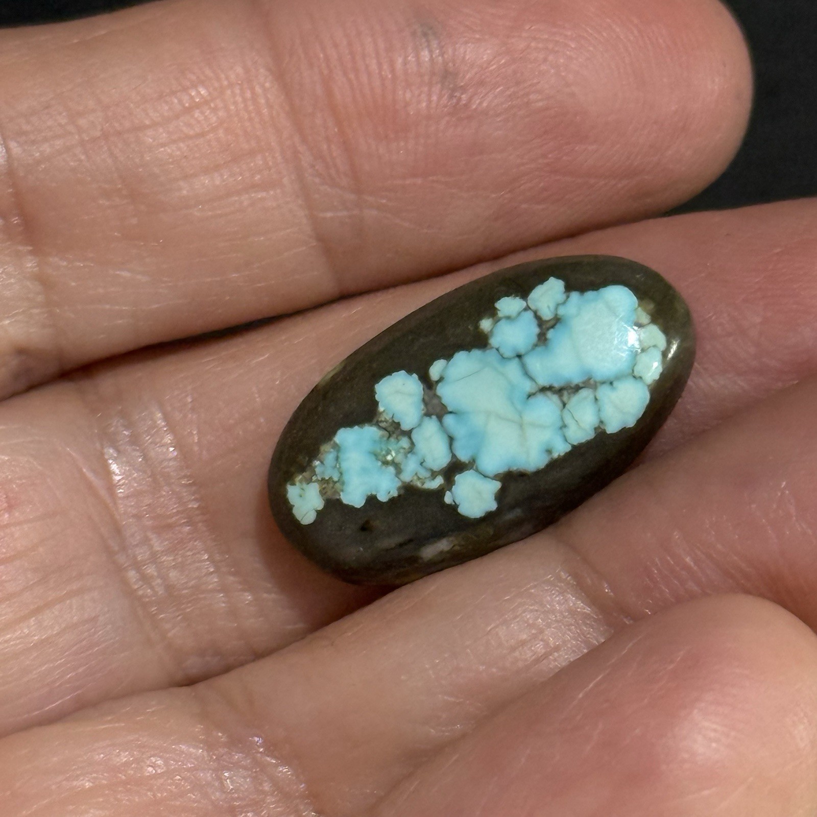10.4ct22.5×12.2×5.4mm Natural #8 Mine Blue Turquoise Oval Cabochon Picture Stone