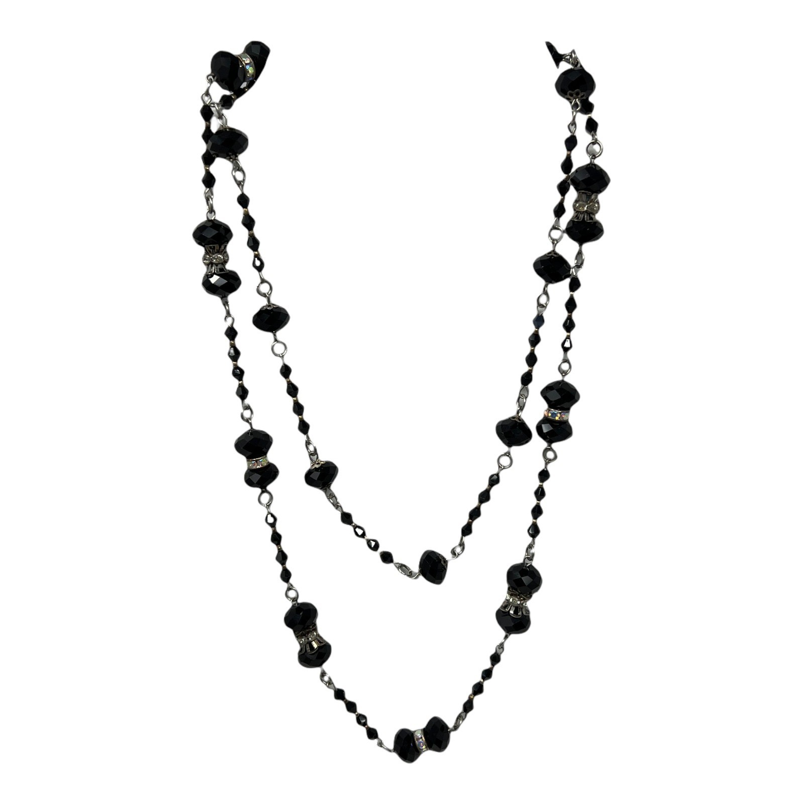 4 Piece Set Necklace Bracelet 2 Pair of Earrings Handmade Black Clear Crystals