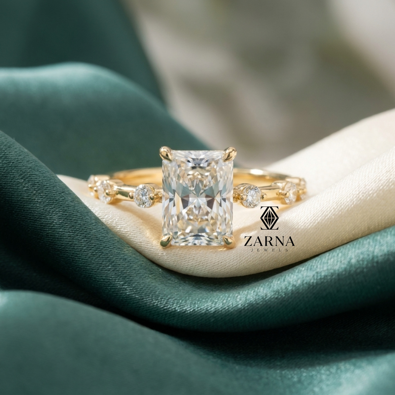 2.00 Ct. Radiant Cut Lab Grown Diamond Engagement Ring with Round Side Stones