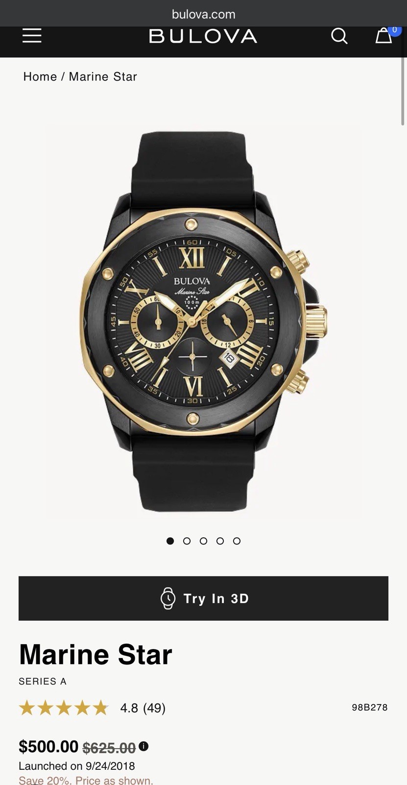 Bulova MarineStar Black Chronograph Dial Watch for Men – 98B278