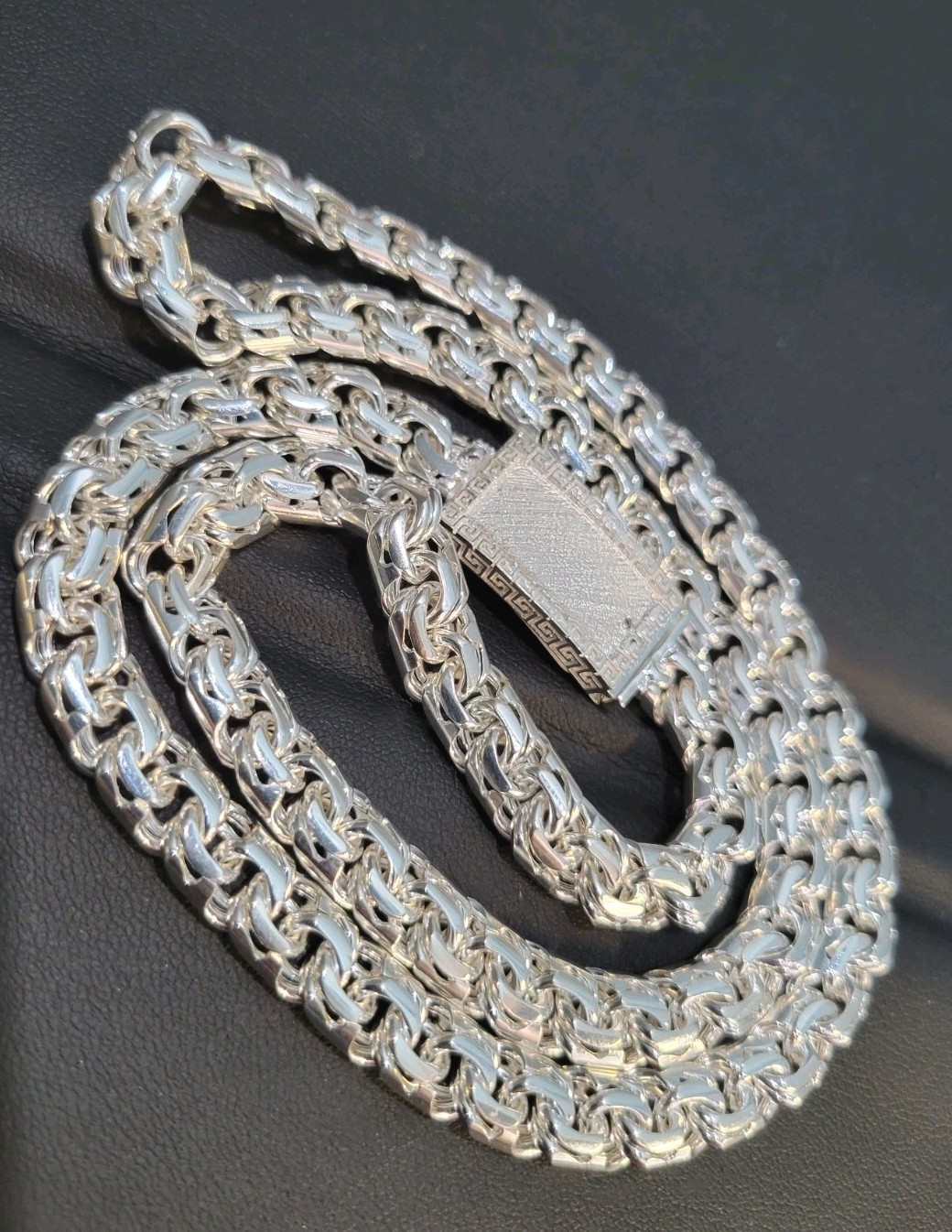 83g 925 sterling silver Chino Link Greek Lock Chain 26″ 9mm Plata Solida Cadena