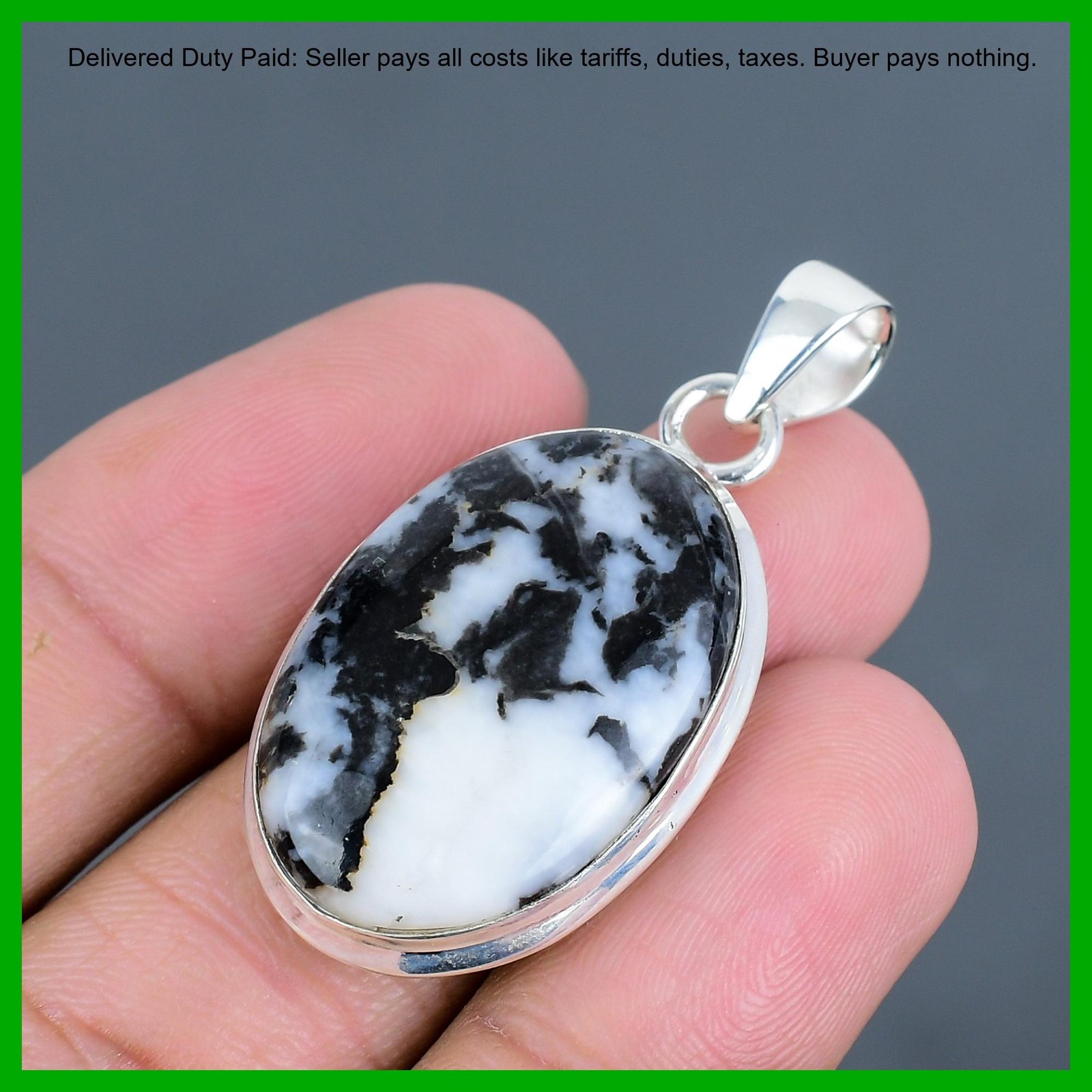Oval White Buffalo Turquoise Stone Engagement Handmade Pendant Sterling Silver