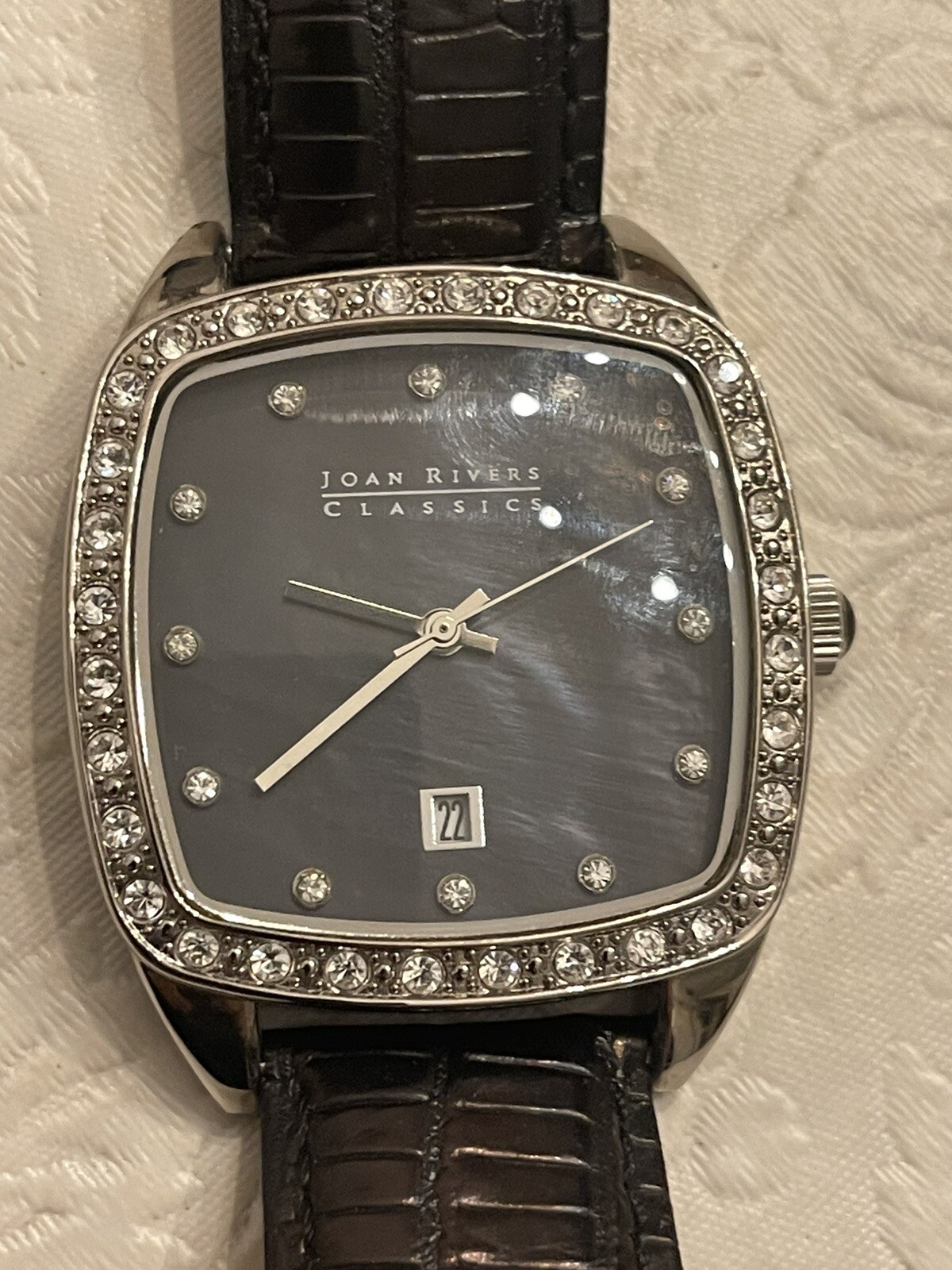 Vtg Joan Rivers Watch V377 Classics Black Leather Band New Battery Square Face