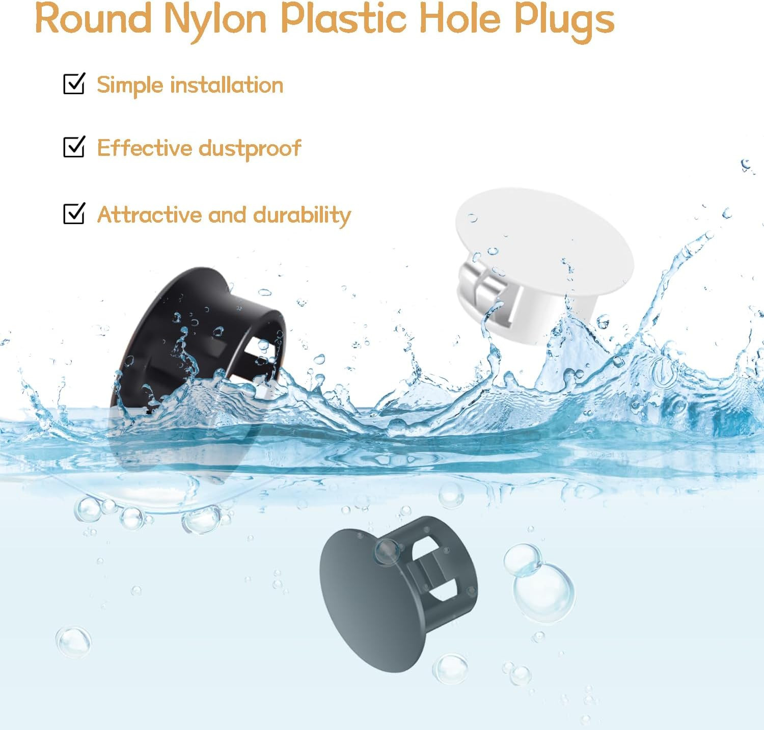 200PCS 7 Sizes Black Hole Plugs Nylon Plastic Plugs for round Holes, 1″ 3/4″ 5/8