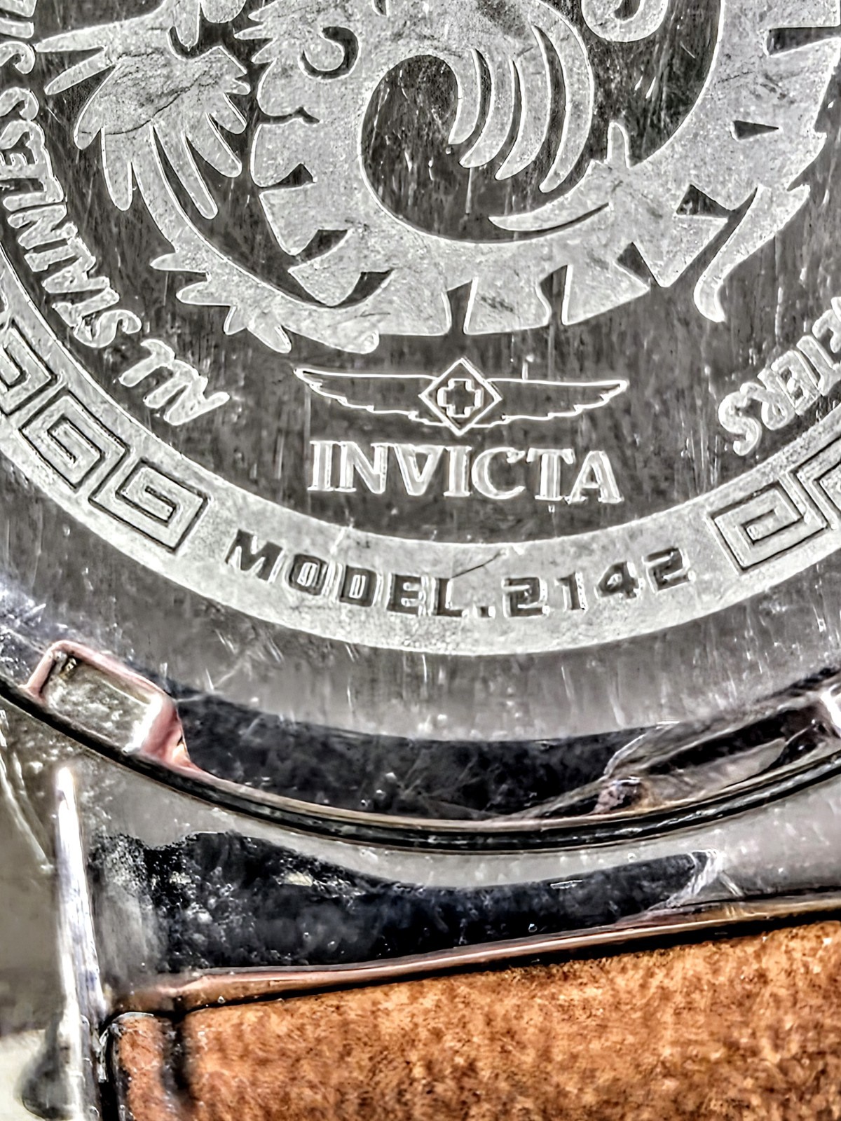 Invicta 2142 Chronograph Date Quartz 100m Black Dial Brown Leather Strap