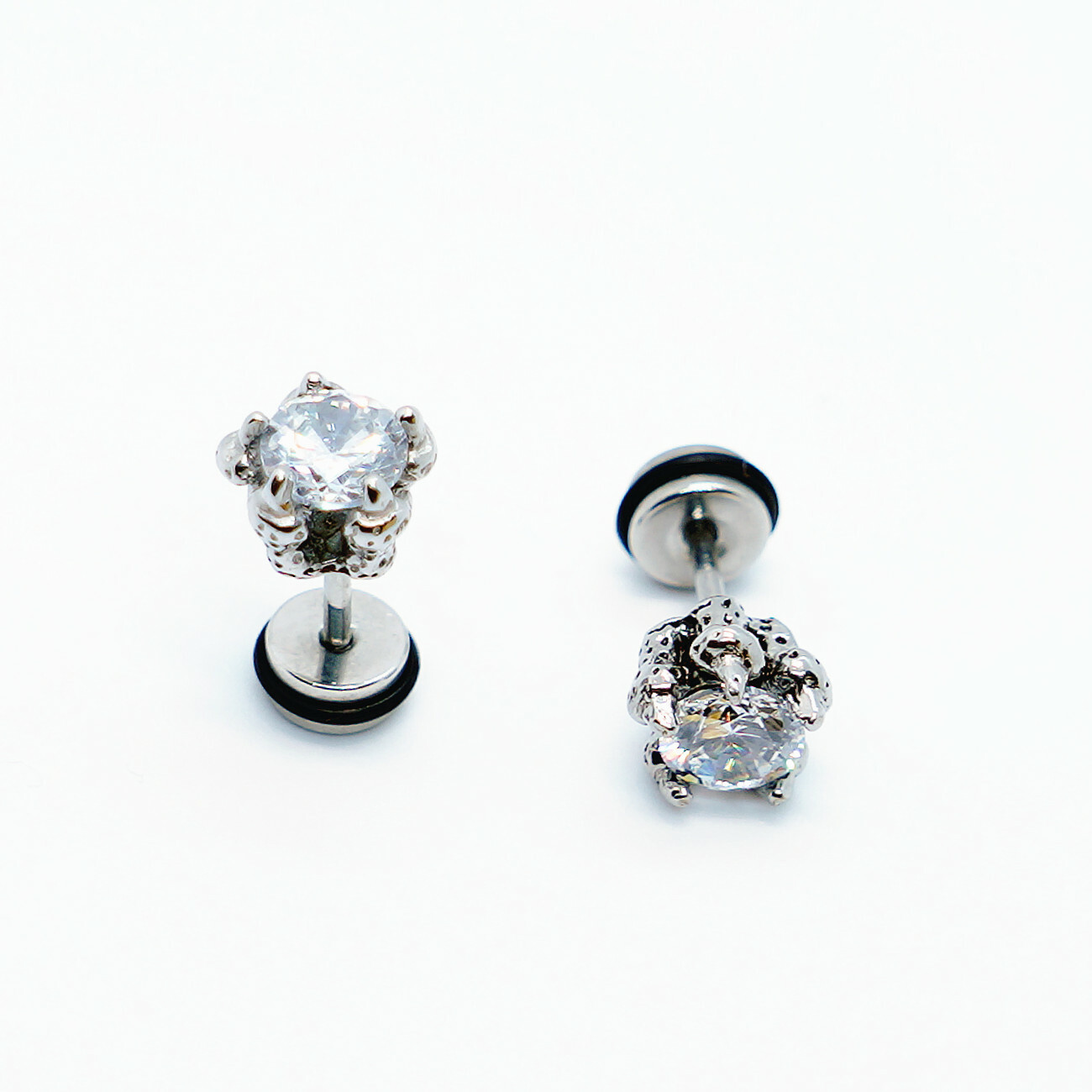 2pcs Stainless Steel Silver CZ Eagle Claw Men/Women Earrings Ear Screw Stud