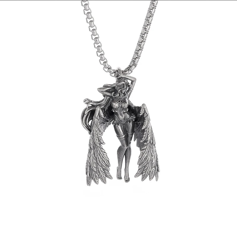 Gaia Angel Jewelry Vintage Silvery Sexy Goddess Standing Pendant Necklace