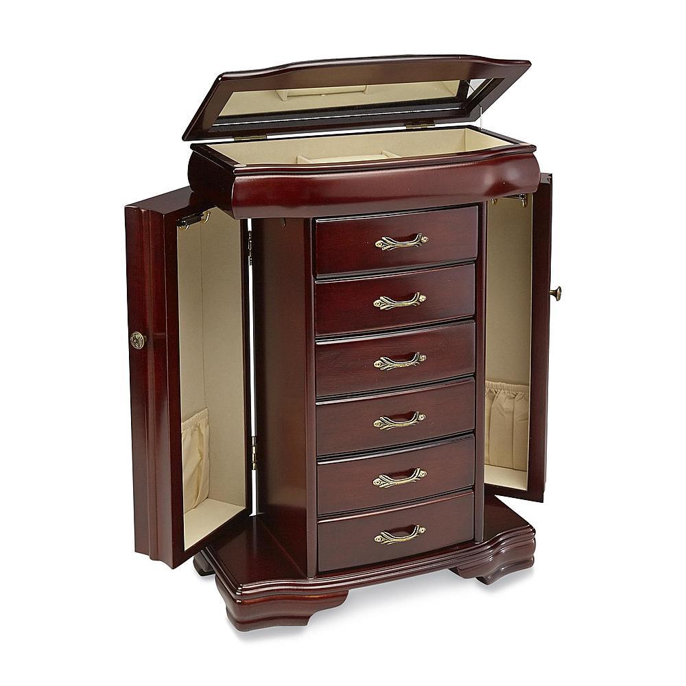 Jaclyn Smith Women’s Wooden Dark Walnut Top Lid w/ Mirror Jewelry Box Armoire