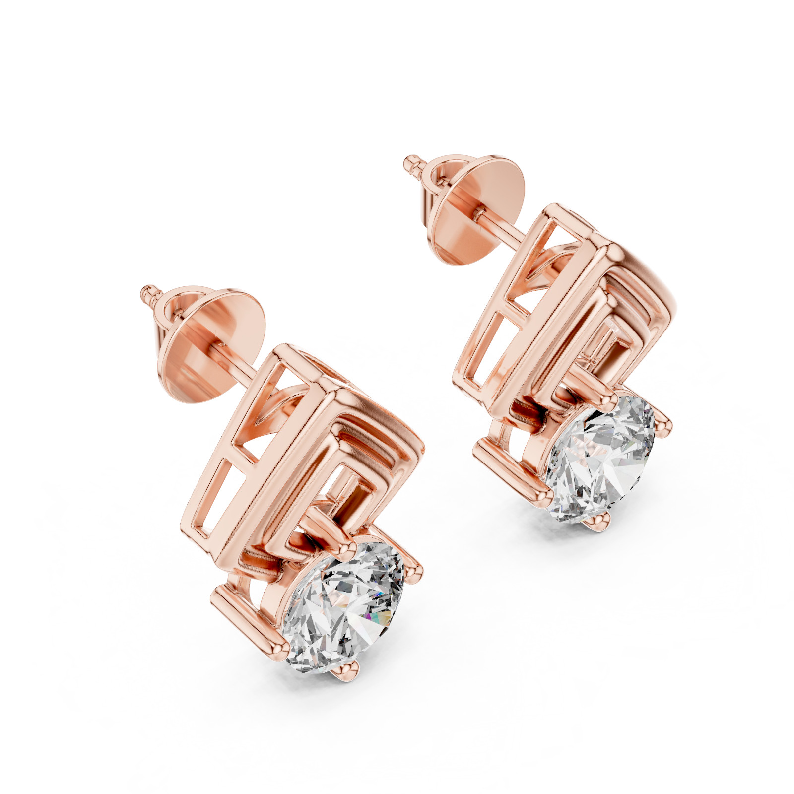 6carat Rose Gold Round Lab Grown Diamond Stud Earrings Total Weight 14 kt