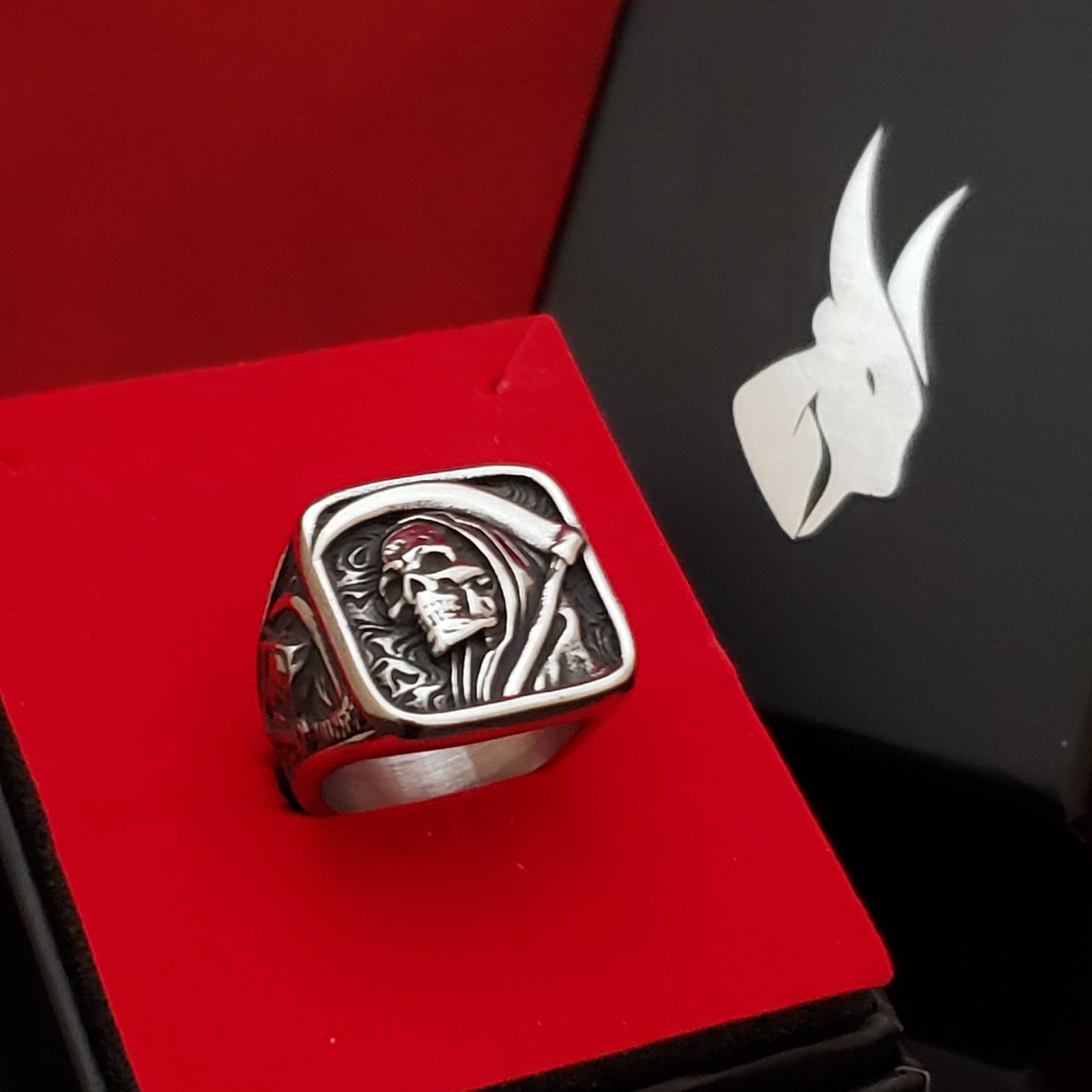 Grim Reaper Signet Ring Gothic Skull Death Stainless Steel Band Jewelry