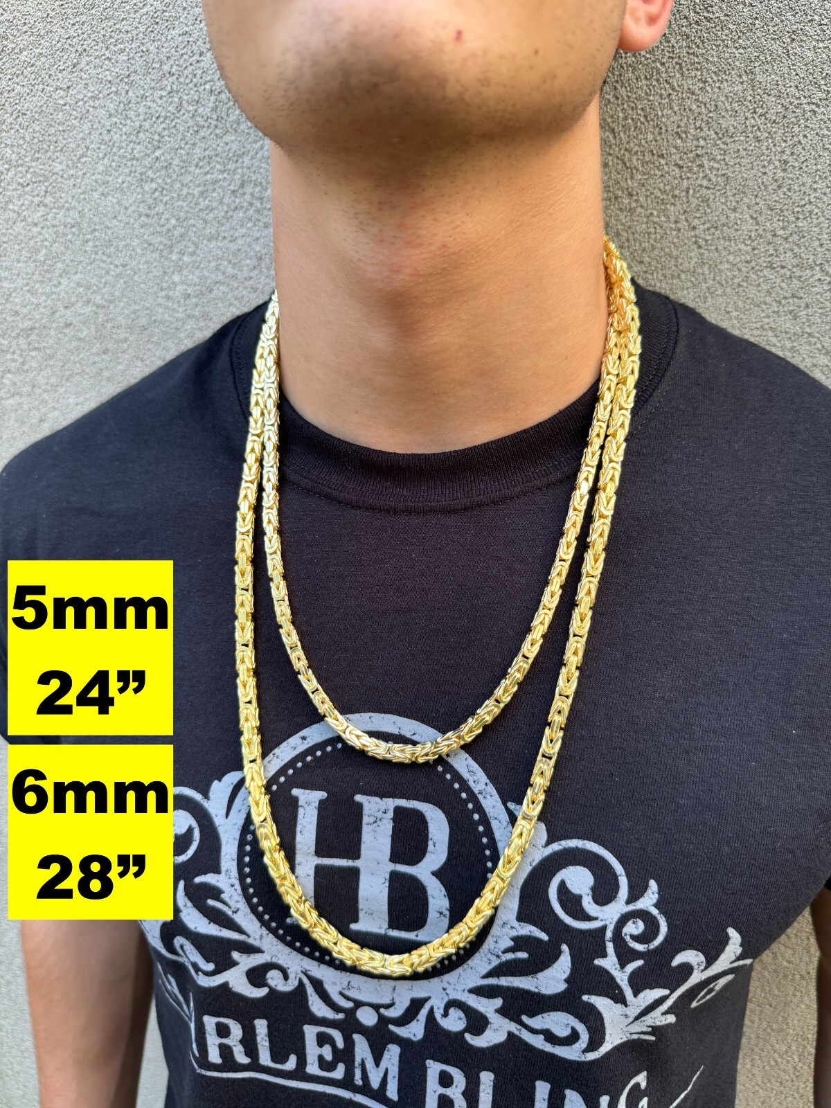 14k Gold Plated 925 Sterling Silver Byzantine Chain Mens Necklace 2.5-5mm 18-30″