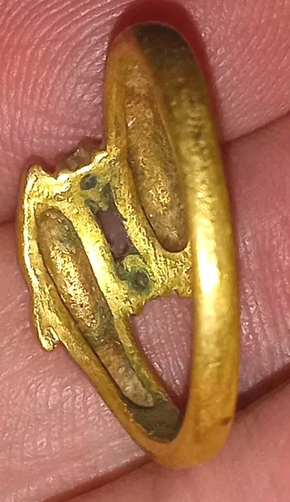 Double Dolphin Size 7 Ring With Gemstones Worn Patina 18K Stamped GF Or GE?