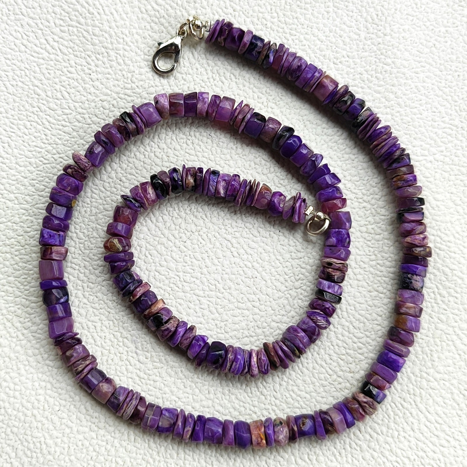 Natural Charoite Necklace 5-6mm Smooth Heishi Beads 17″ Purple India Gemstone