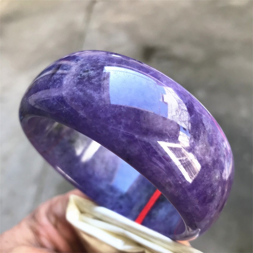 63.5MM Natural Ice Lavender Jadeite Jade Bracelet Burma Wide Jade Bangle