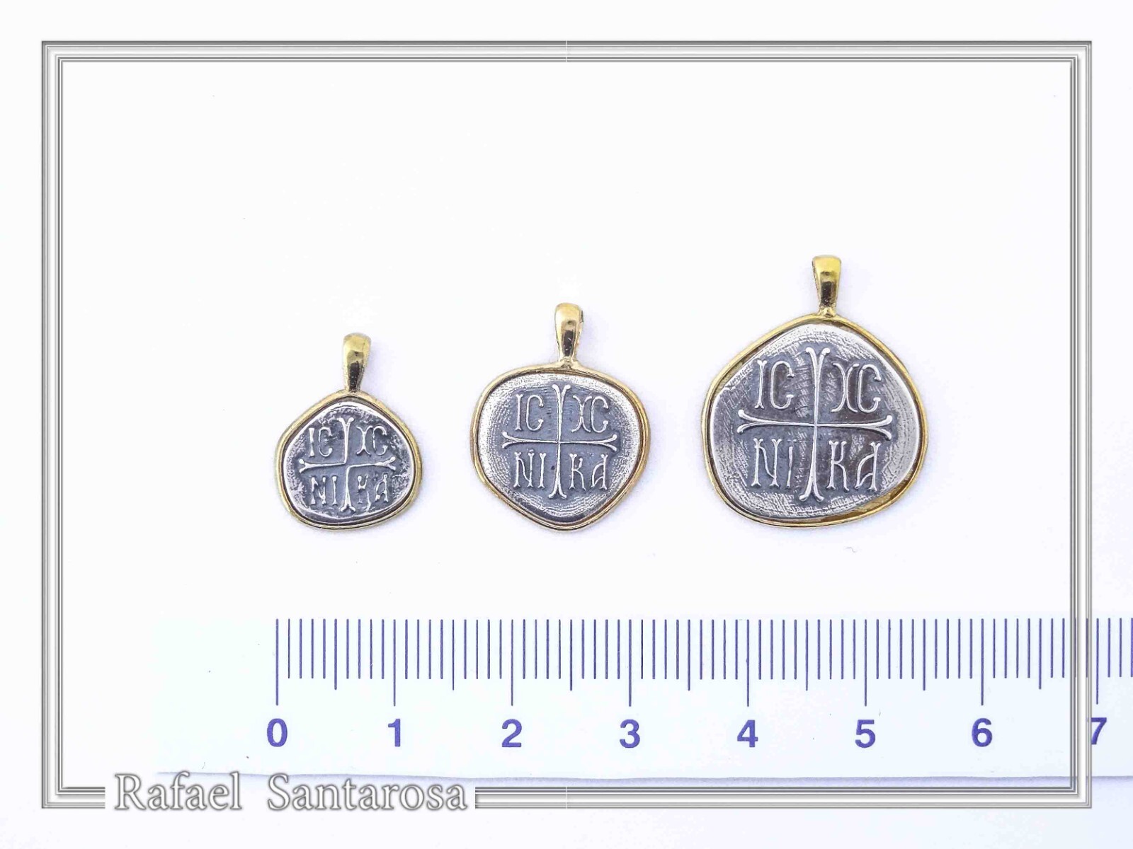 Protection cross coinshape Jesus Christ Wins silver Constantinato talisman charm