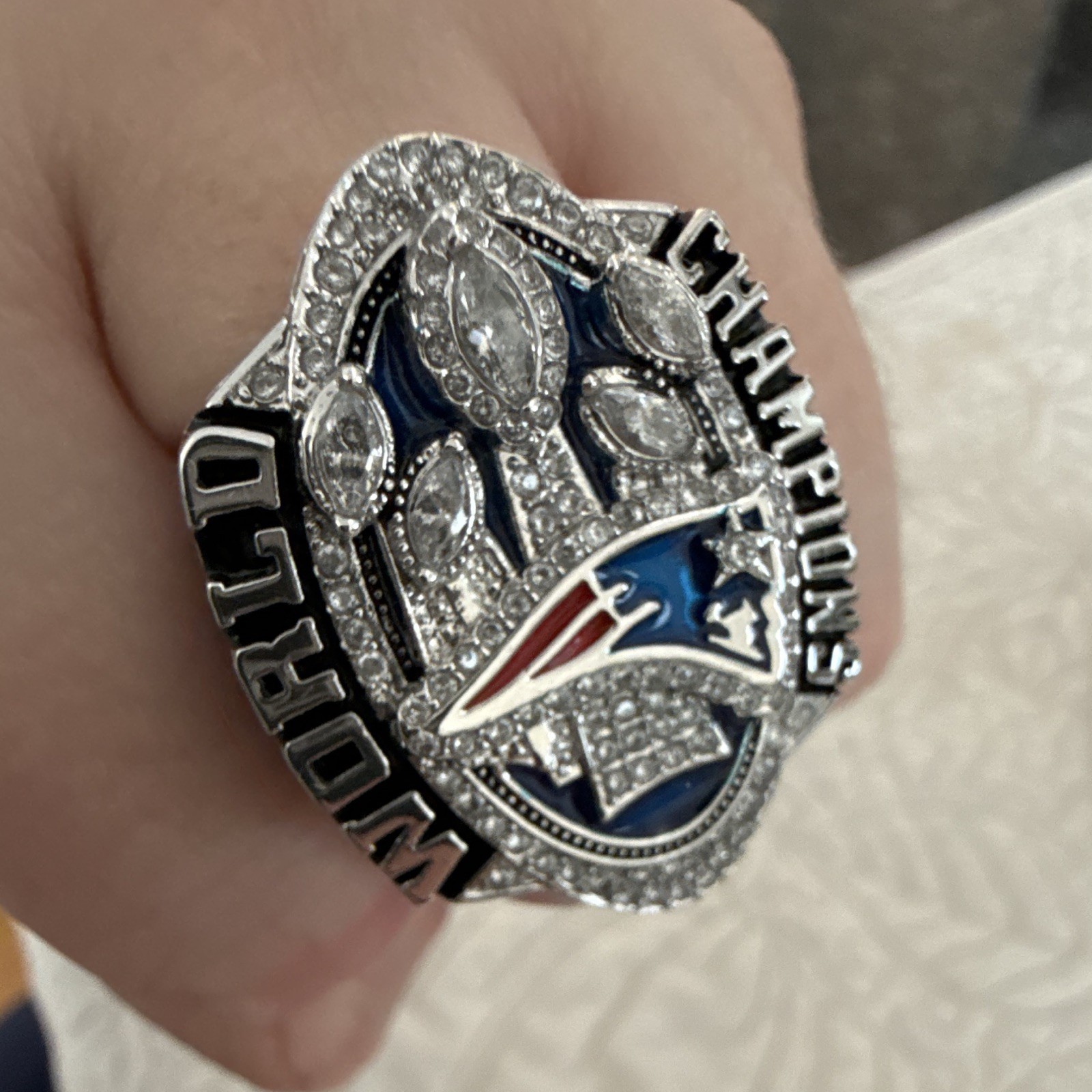 NE Patriots Supperbowl Alloy Steel Ring Blue / Steel Color Ring Size 10? I Think