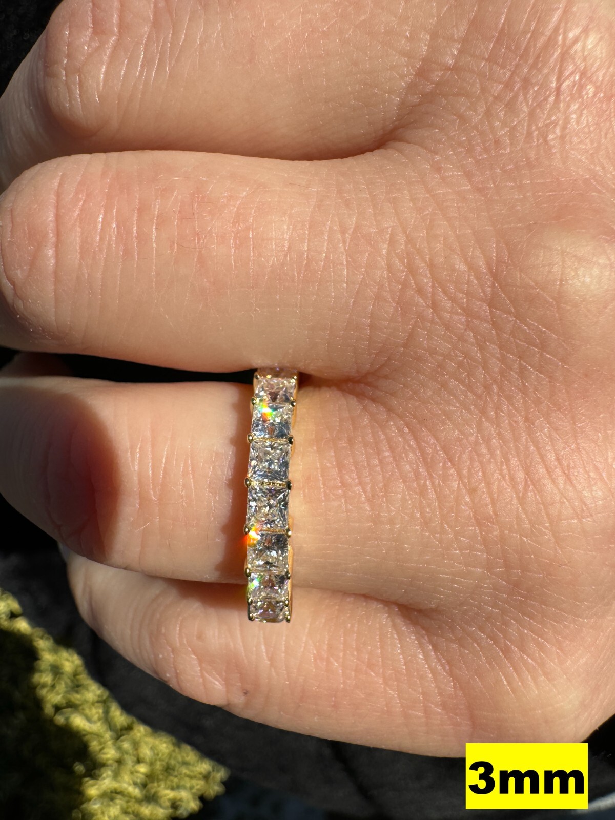 Real Princess Cut Moissanite Eternity Band Wedding Ring 14k Gold Over 925 Silver