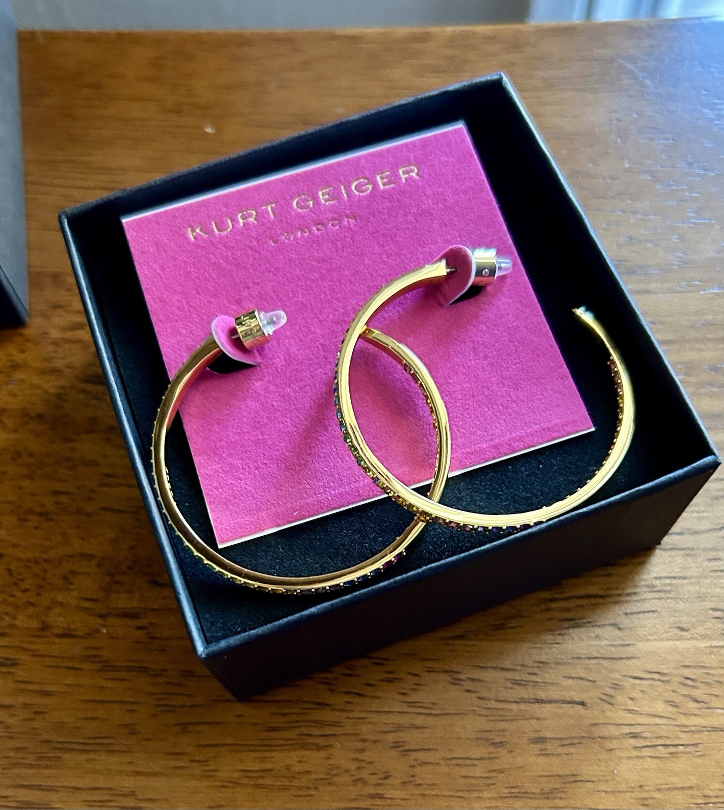 Kurt Geiger London Pavé Rainbow Hoop Earrings Gold Tone Multicolor Crystal
