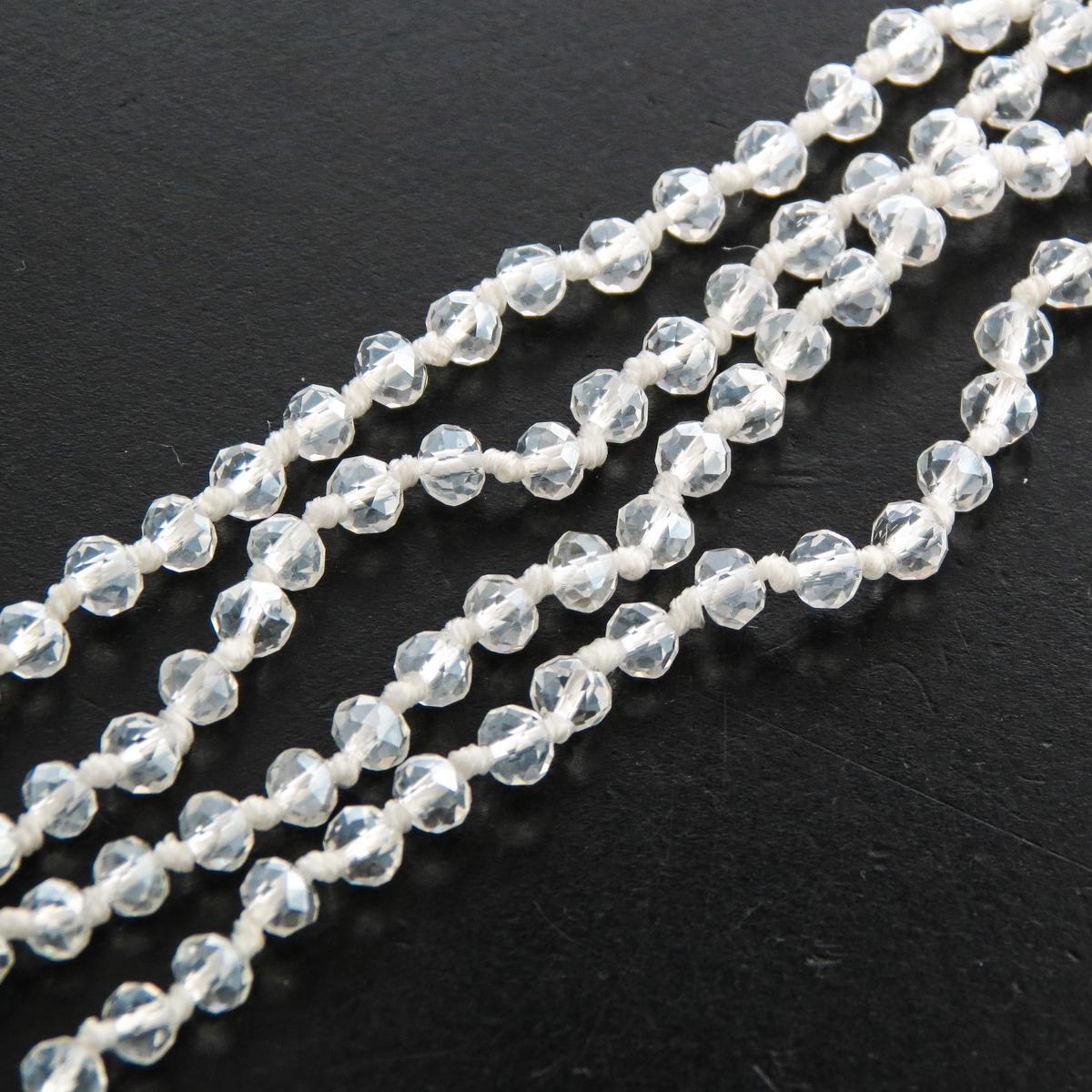 Long Beaded White And Clear Beads With Tassel Pendant Necklace, 32″