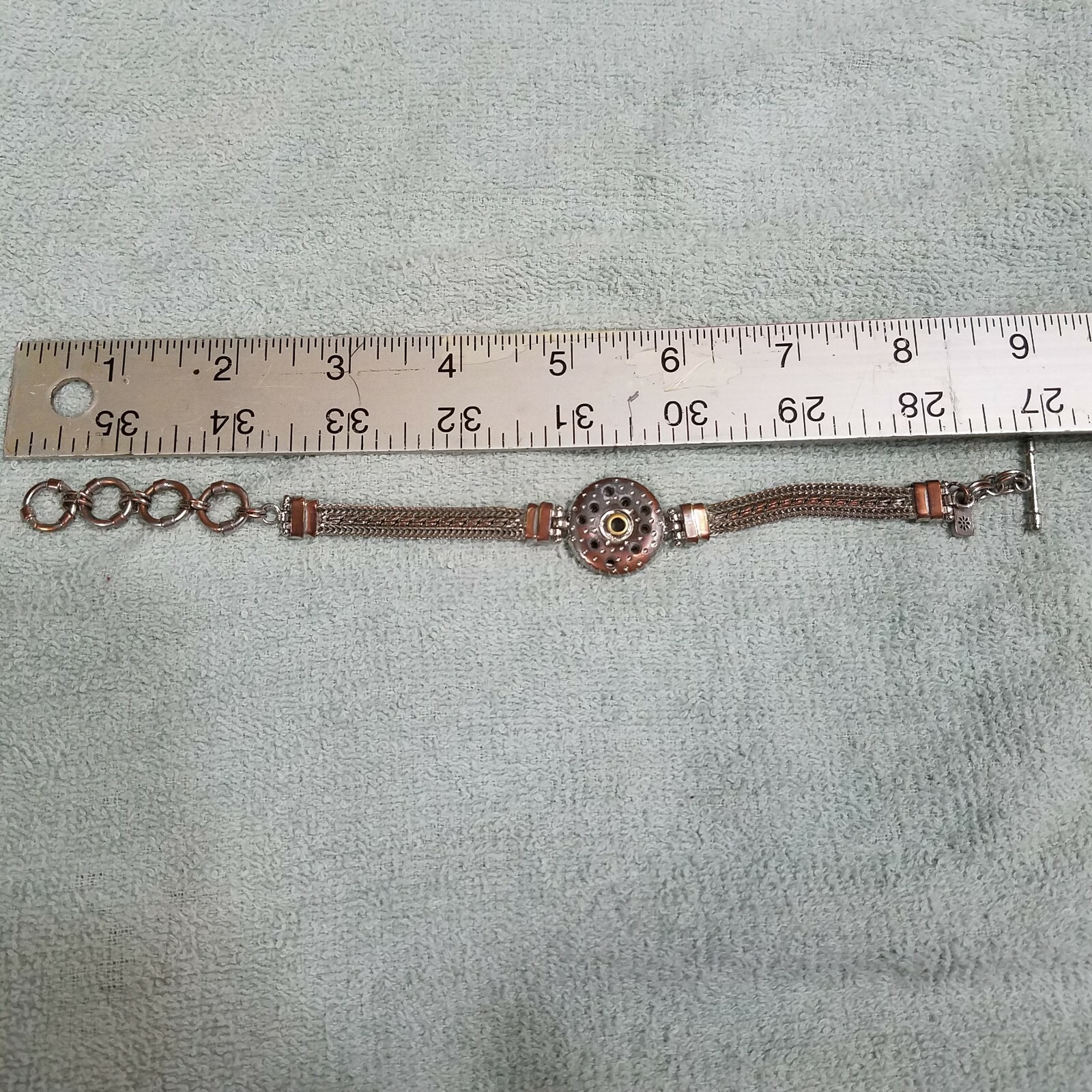 Ginger Snap 7″-9″ Adjustable Charm Bracelet Silvertone Copper No Charms