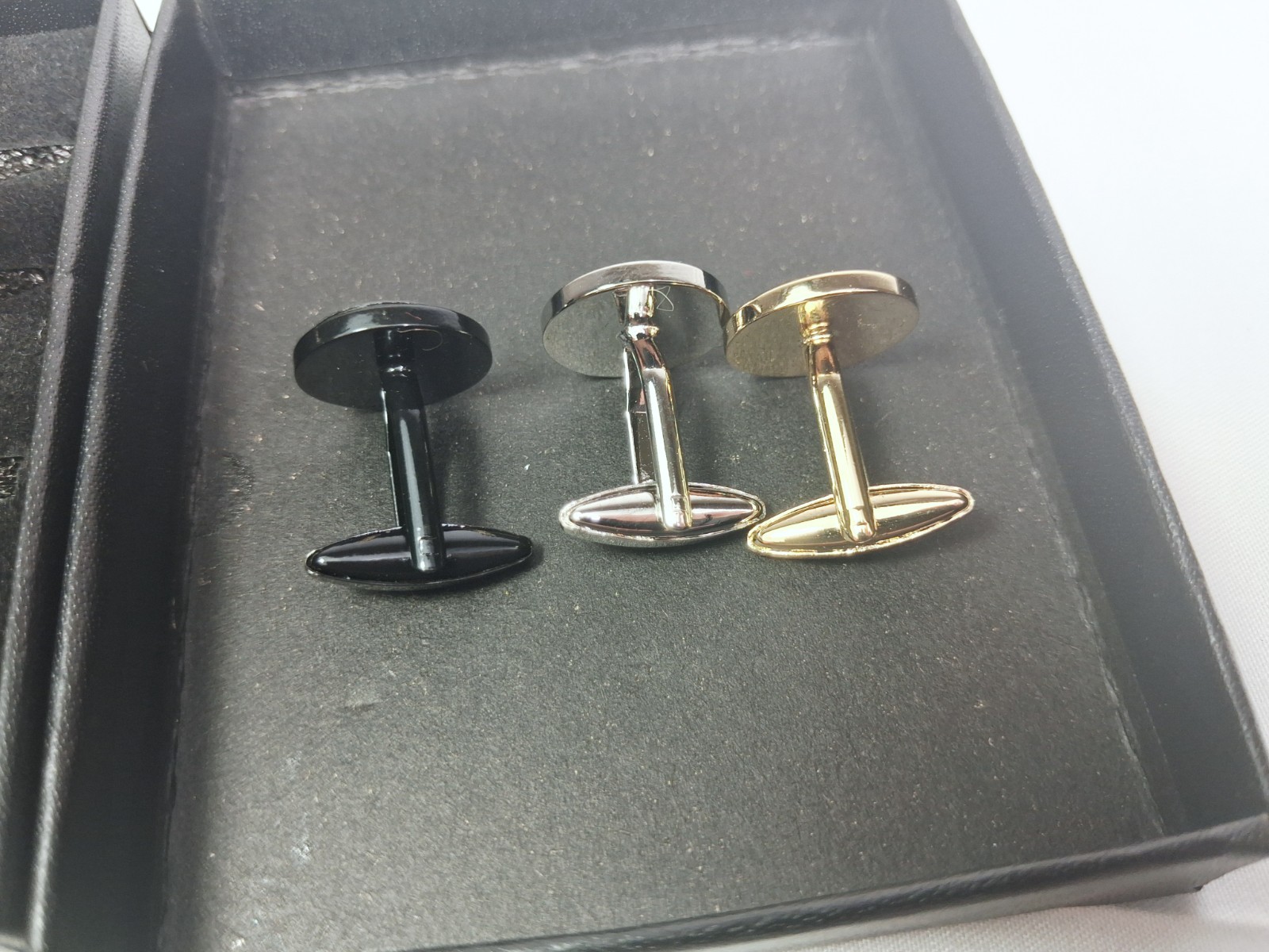 6 Pc Monogram Letter M Cufflinks Set Black Silver Gold Tone Round Cuff Links