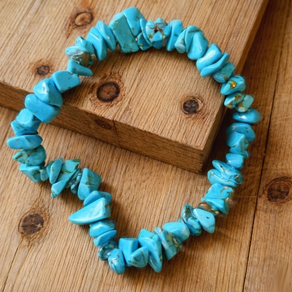 Turquoise Chip Stretch Bracelet Natural Stone Boho Crystal Healing Jewelry Blue