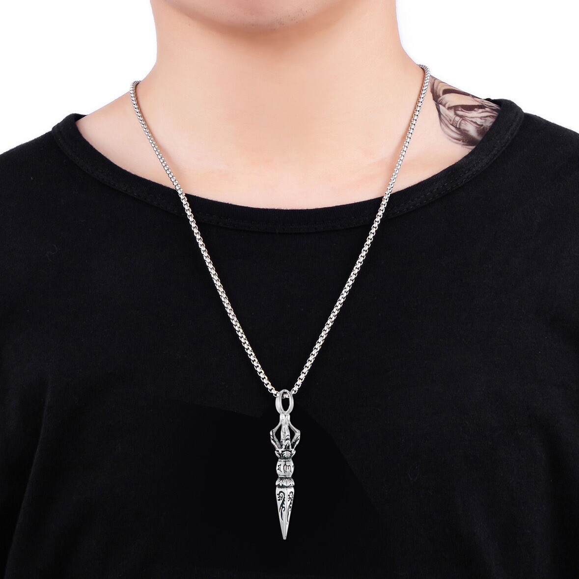 MEN Stainless Steel Casting Buddhism Pestle Vajra Weapon Pendant Necklace