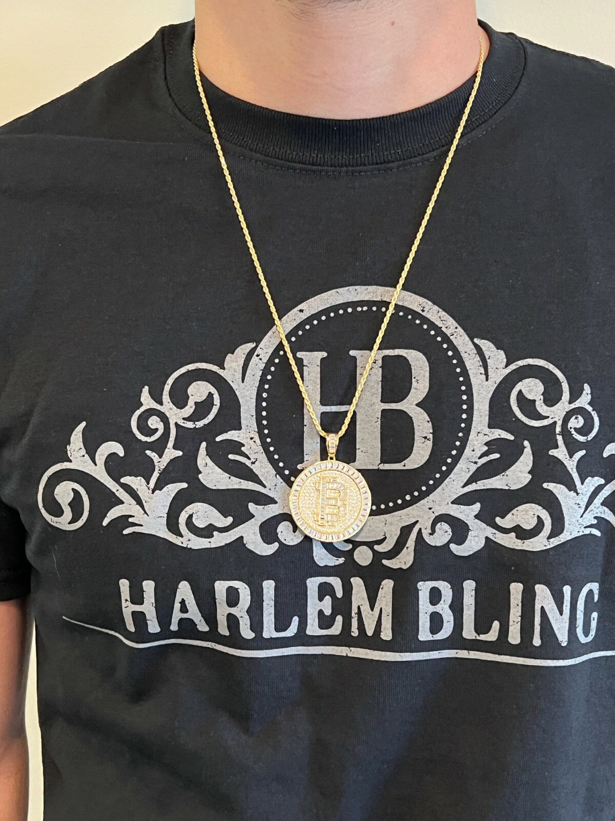 Solid 925 Silver 14K Gold Plated Bling Out BITCOIN CZ Hip Hop Pendant Necklace