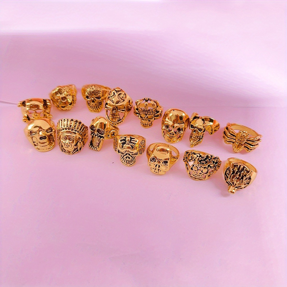 50/100Pcs Wholesale Vintage Skull Rings Punk Cool Goth Ring Set Chunky Retro Y2K