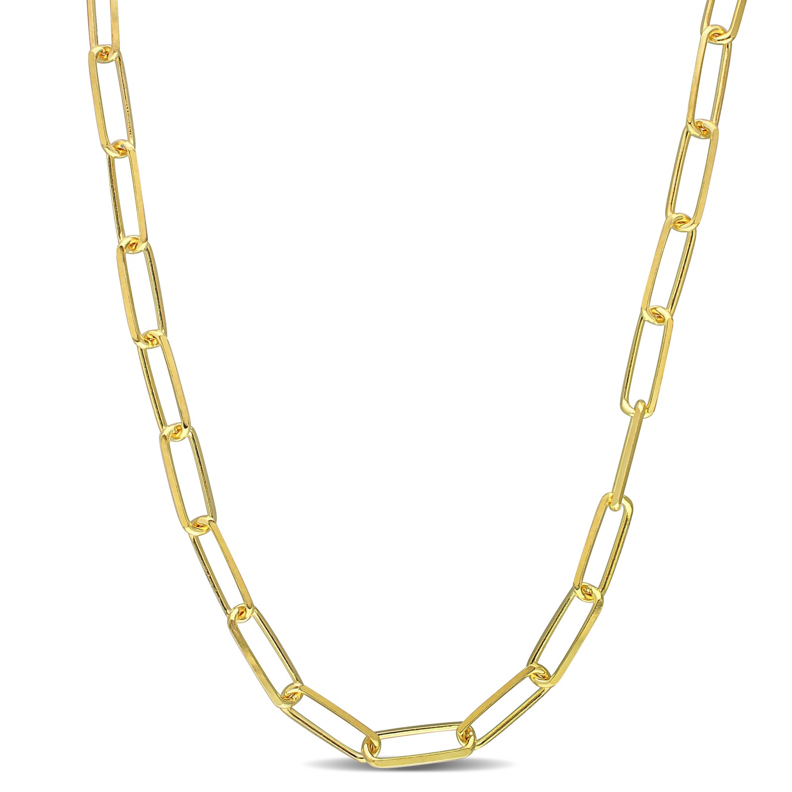 Amour Yellow Plated Silver 5mm Diamond Cut Paperclip Chain Necklace – 32 in.