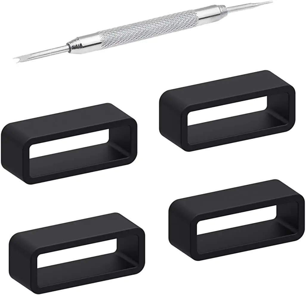 4Pcs Black Watch Band 22mm Silicone Loop Ring Strap Holder Accessories