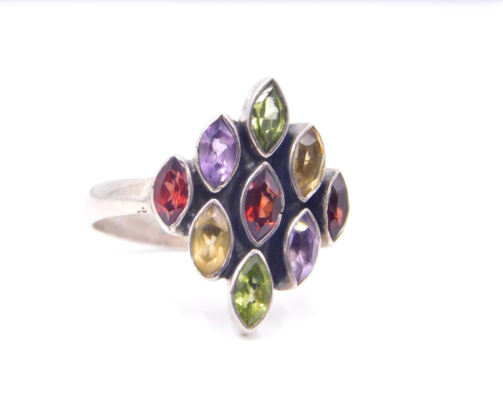 4.40 Gm 925 Sterling Silver Natural Multi Cut Gemstone Handmade Ring Size 10″