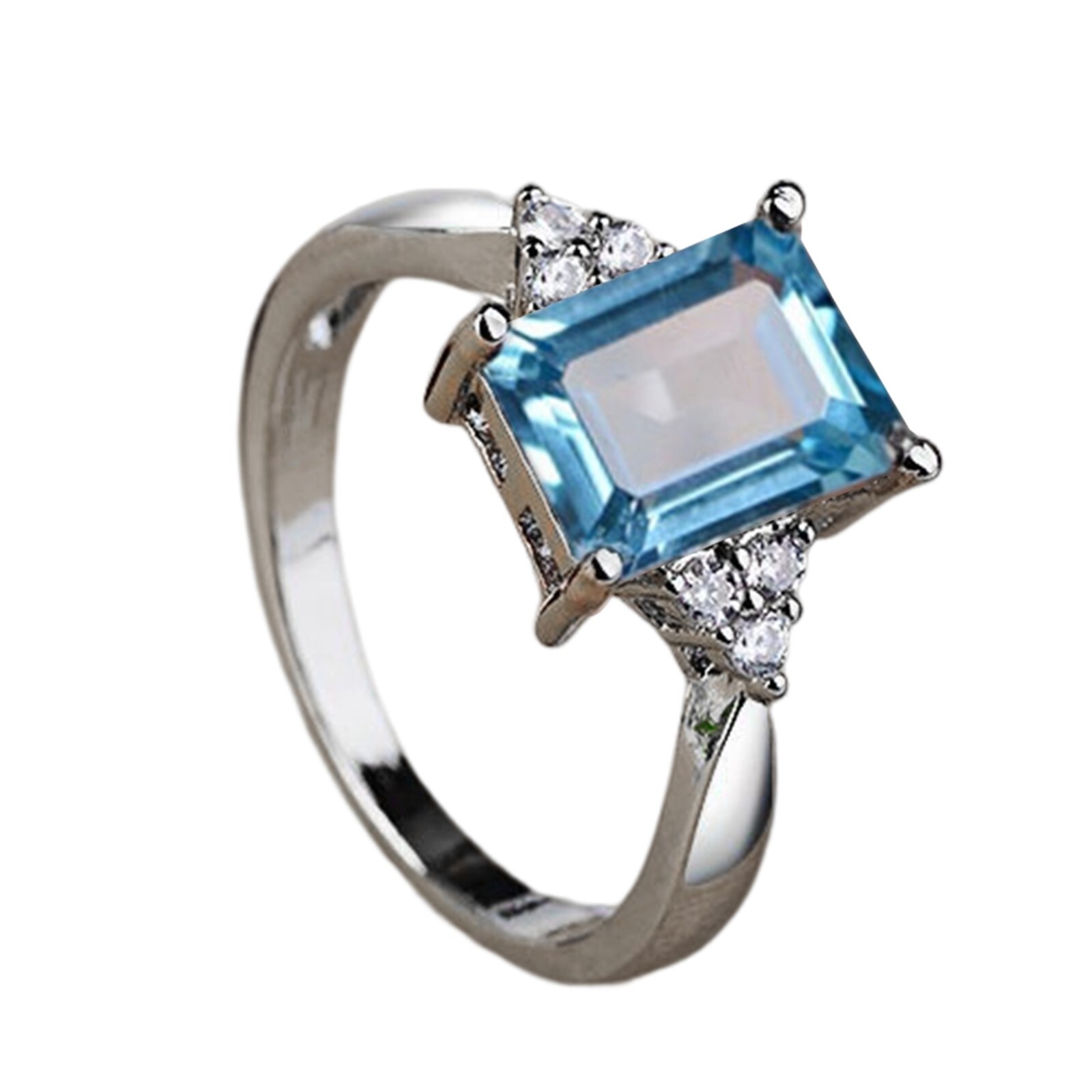 Elegant Christmas Gifts Ring 2.1 CT Simulated Aquamarine Ring 925 Silver Plated