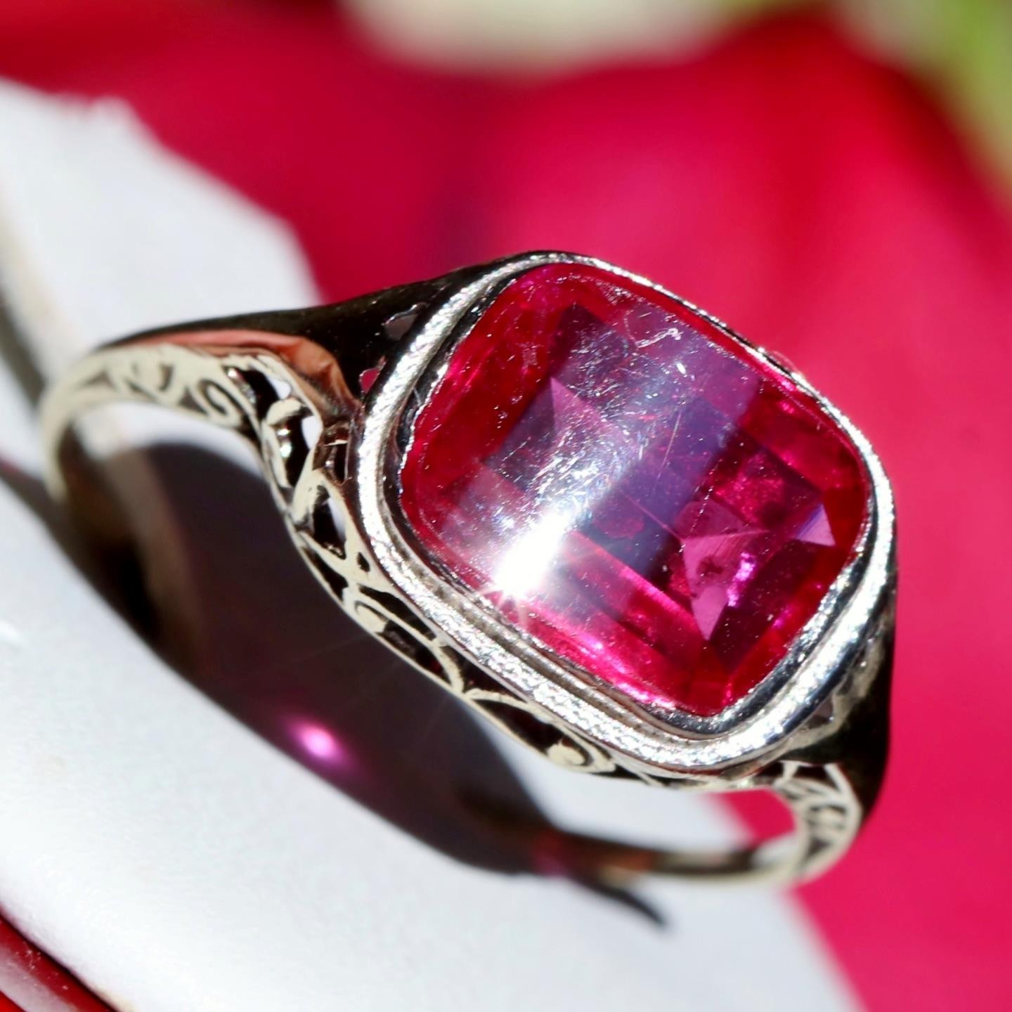 14k white gold ring 2.70ct lab created ruby solitaire size 7 antique 2.00g N3629