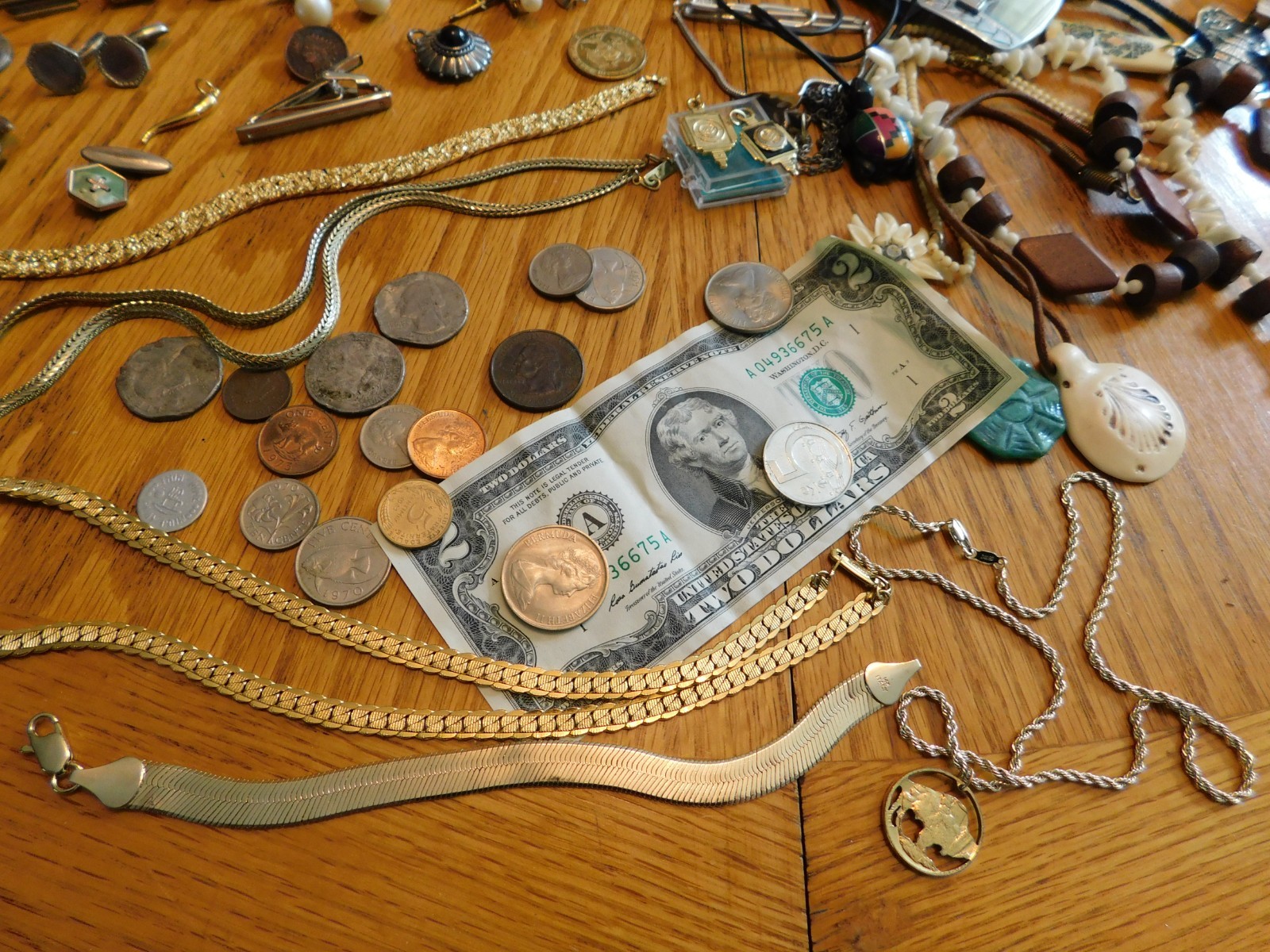 JEWELRY BOX LOT Mens Pins Necklaces Bracelets Chains Coins Watches Coins Tokens