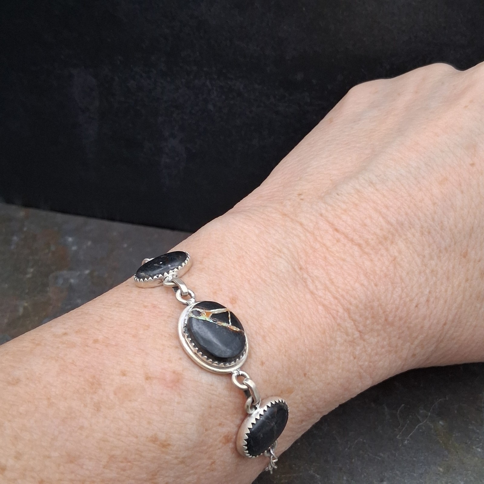 Blackjack Turquoise Bracelet Sterling Silver Native Southwestern Style 6-8.5